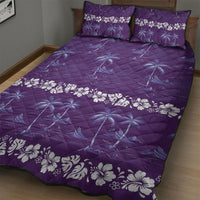 Purple Hawaii Palm Tree Hibiscus Quilt Bed Set Fantasy Summer Vibe
