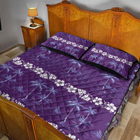 Purple Hawaii Palm Tree Hibiscus Quilt Bed Set Fantasy Summer Vibe
