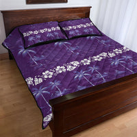Purple Hawaii Palm Tree Hibiscus Quilt Bed Set Fantasy Summer Vibe