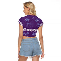 Purple Hawaii Palm Tree Hibiscus Raglan Cropped T Shirt Fantasy Summer Vibe