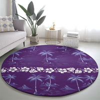 Purple Hawaii Palm Tree Hibiscus Round Carpet Fantasy Summer Vibe