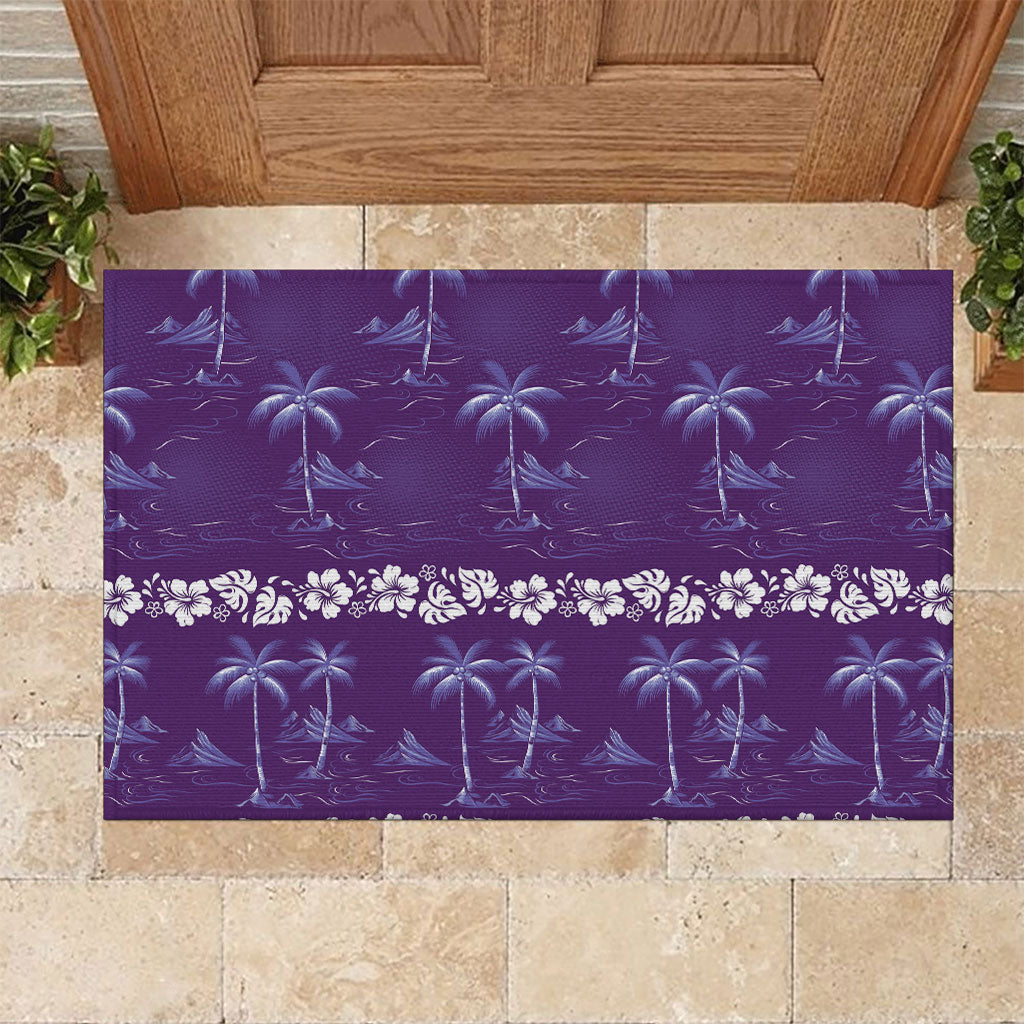 Purple Hawaii Palm Tree Hibiscus Rubber Doormat Fantasy Summer Vibe