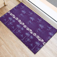 Purple Hawaii Palm Tree Hibiscus Rubber Doormat Fantasy Summer Vibe