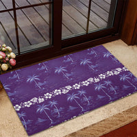Purple Hawaii Palm Tree Hibiscus Rubber Doormat Fantasy Summer Vibe