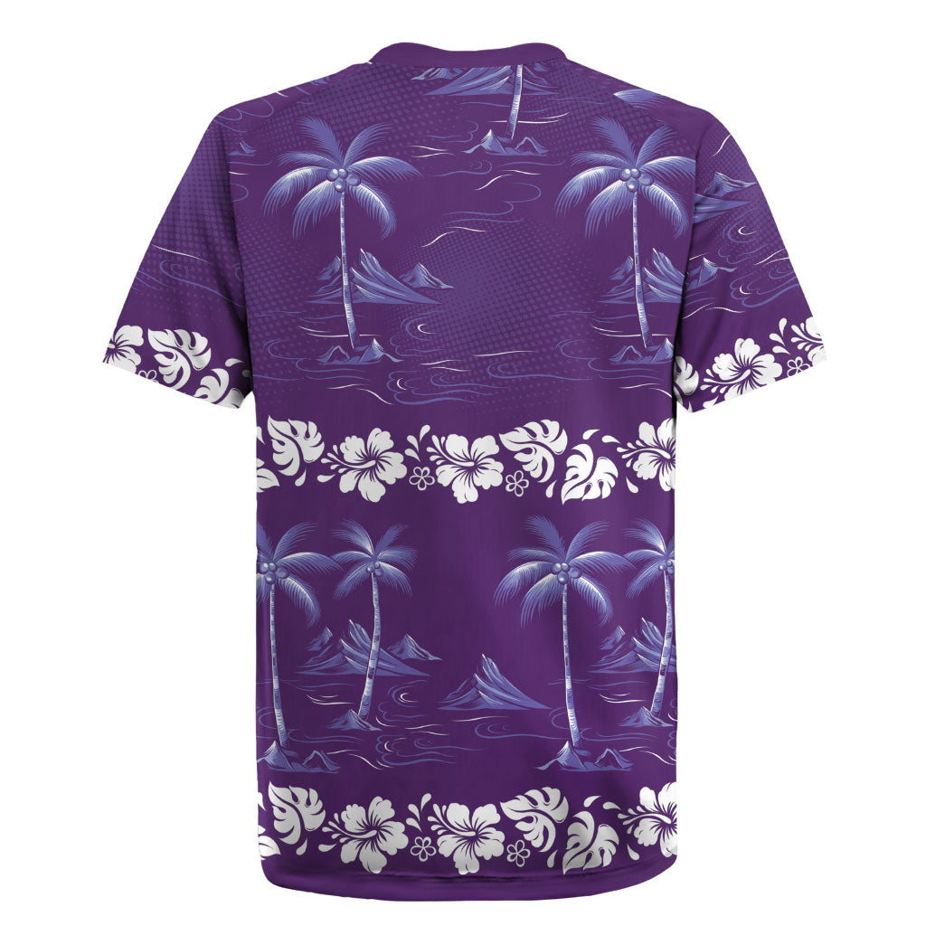 Purple Hawaii Palm Tree Hibiscus Rugby Jersey Fantasy Summer Vibe