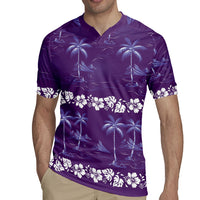 Purple Hawaii Palm Tree Hibiscus Rugby Jersey Fantasy Summer Vibe