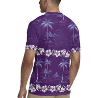 Purple Hawaii Palm Tree Hibiscus Rugby Jersey Fantasy Summer Vibe