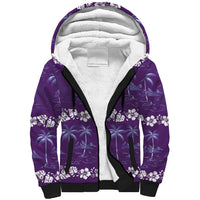 Purple Hawaii Palm Tree Hibiscus Sherpa Hoodie Fantasy Summer Vibe