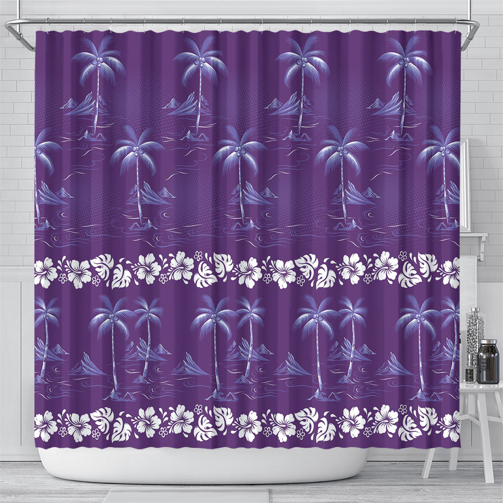 Purple Hawaii Palm Tree Hibiscus Shower Curtain Fantasy Summer Vibe