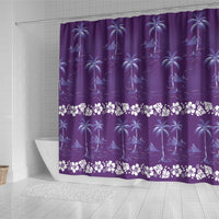 Purple Hawaii Palm Tree Hibiscus Shower Curtain Fantasy Summer Vibe