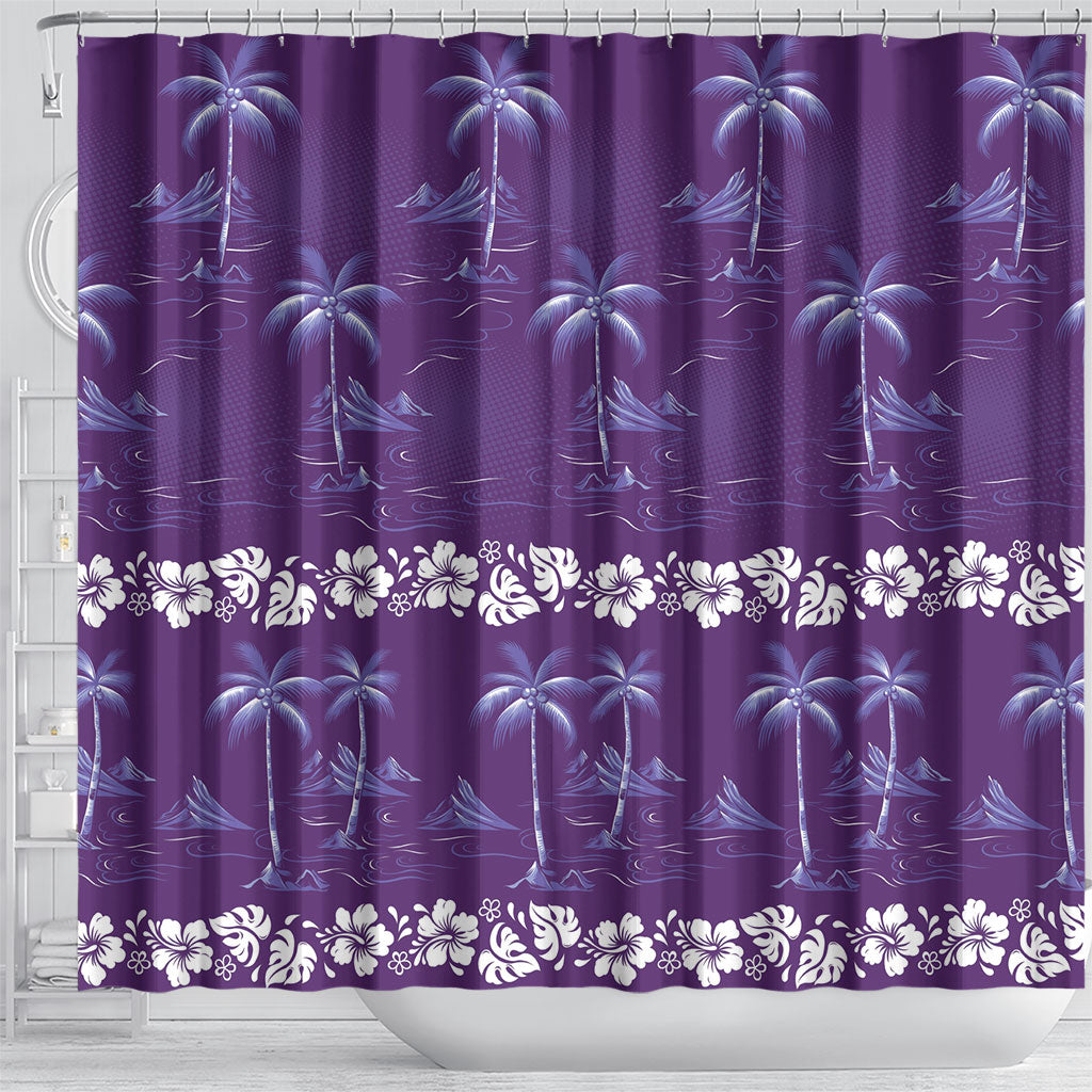 Purple Hawaii Palm Tree Hibiscus Shower Curtain Fantasy Summer Vibe