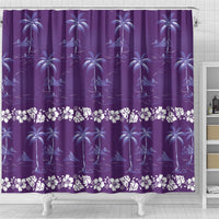 Purple Hawaii Palm Tree Hibiscus Shower Curtain Fantasy Summer Vibe