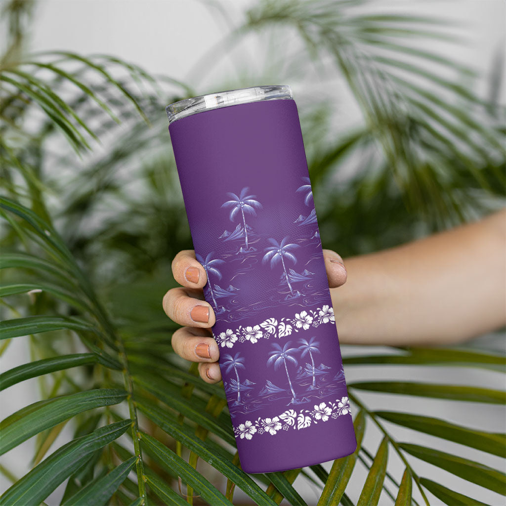 Purple Hawaii Palm Tree Hibiscus Skinny Tumbler Fantasy Summer Vibe