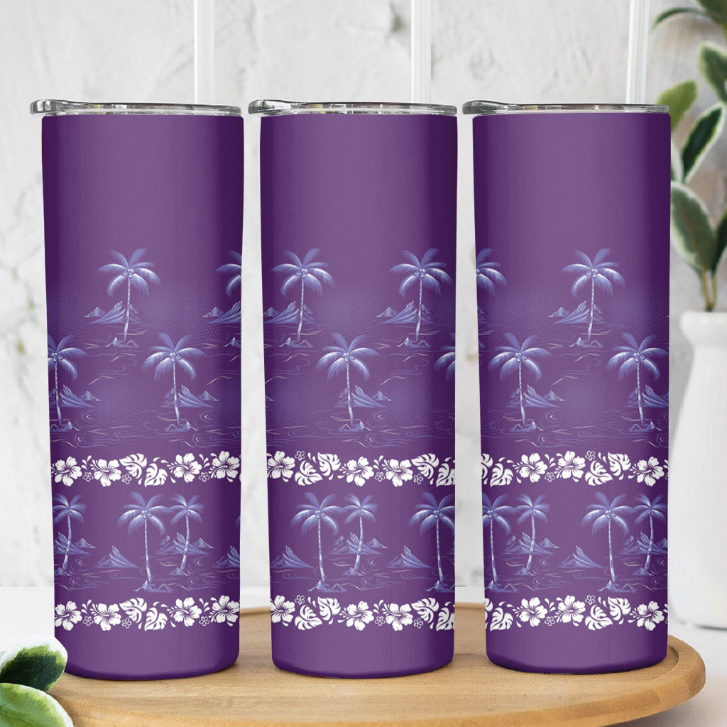 Purple Hawaii Palm Tree Hibiscus Skinny Tumbler Fantasy Summer Vibe