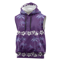 Purple Hawaii Palm Tree Hibiscus Sleeveless Hoodie Fantasy Summer Vibe