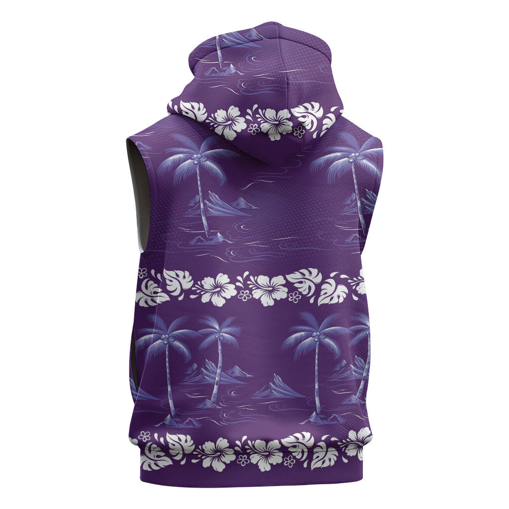 Purple Hawaii Palm Tree Hibiscus Sleeveless Hoodie Fantasy Summer Vibe
