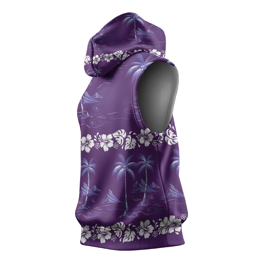 Purple Hawaii Palm Tree Hibiscus Sleeveless Hoodie Fantasy Summer Vibe