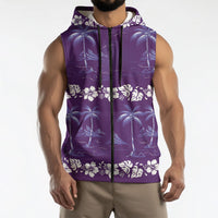 Purple Hawaii Palm Tree Hibiscus Sleeveless Zip Hoodie Fantasy Summer Vibe