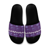 Purple Hawaii Palm Tree Hibiscus Slide Sandals Fantasy Summer Vibe