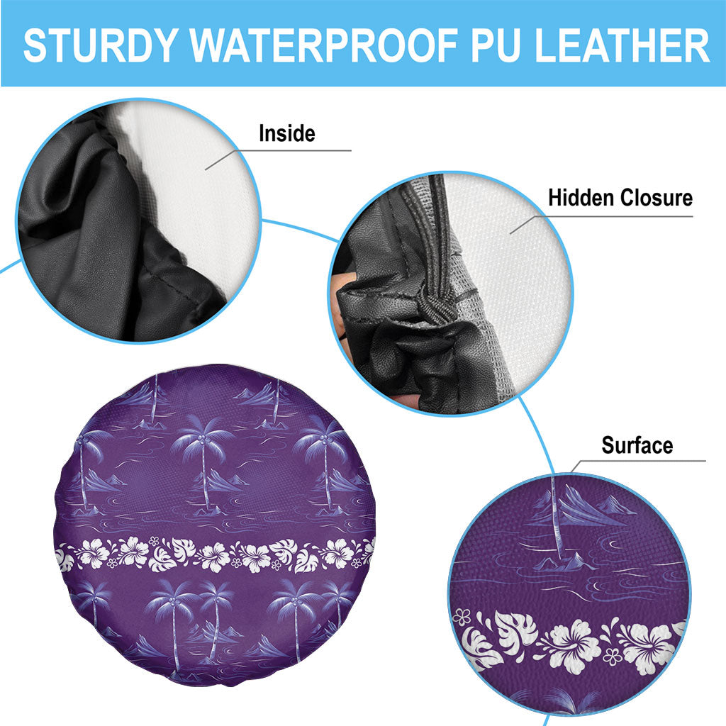 Purple Hawaii Palm Tree Hibiscus Spare Tire Cover Fantasy Summer Vibe