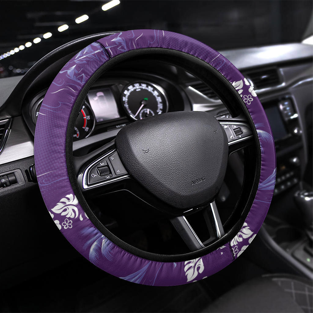Purple Hawaii Palm Tree Hibiscus Steering Wheel Cover Fantasy Summer Vibe
