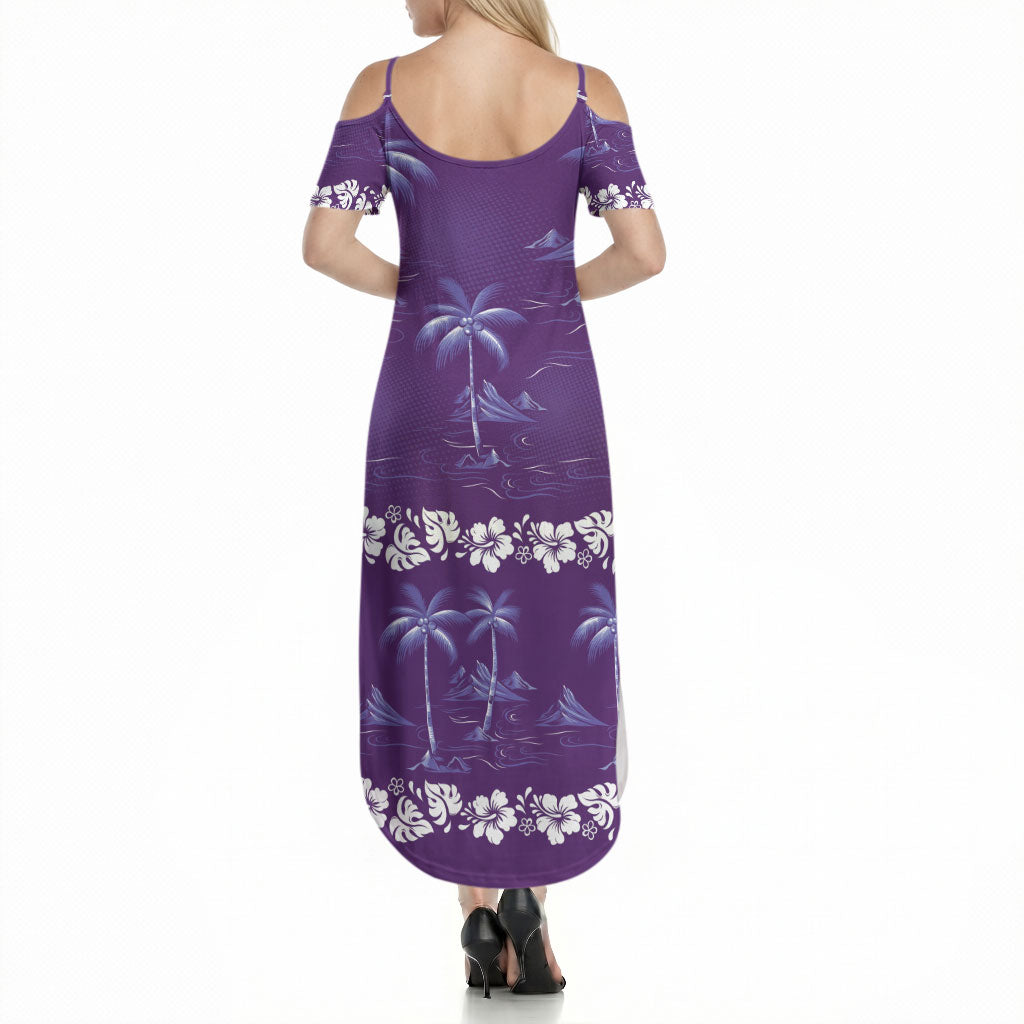 Purple Hawaii Palm Tree Hibiscus Summer Maxi Dress Fantasy Summer Vibe