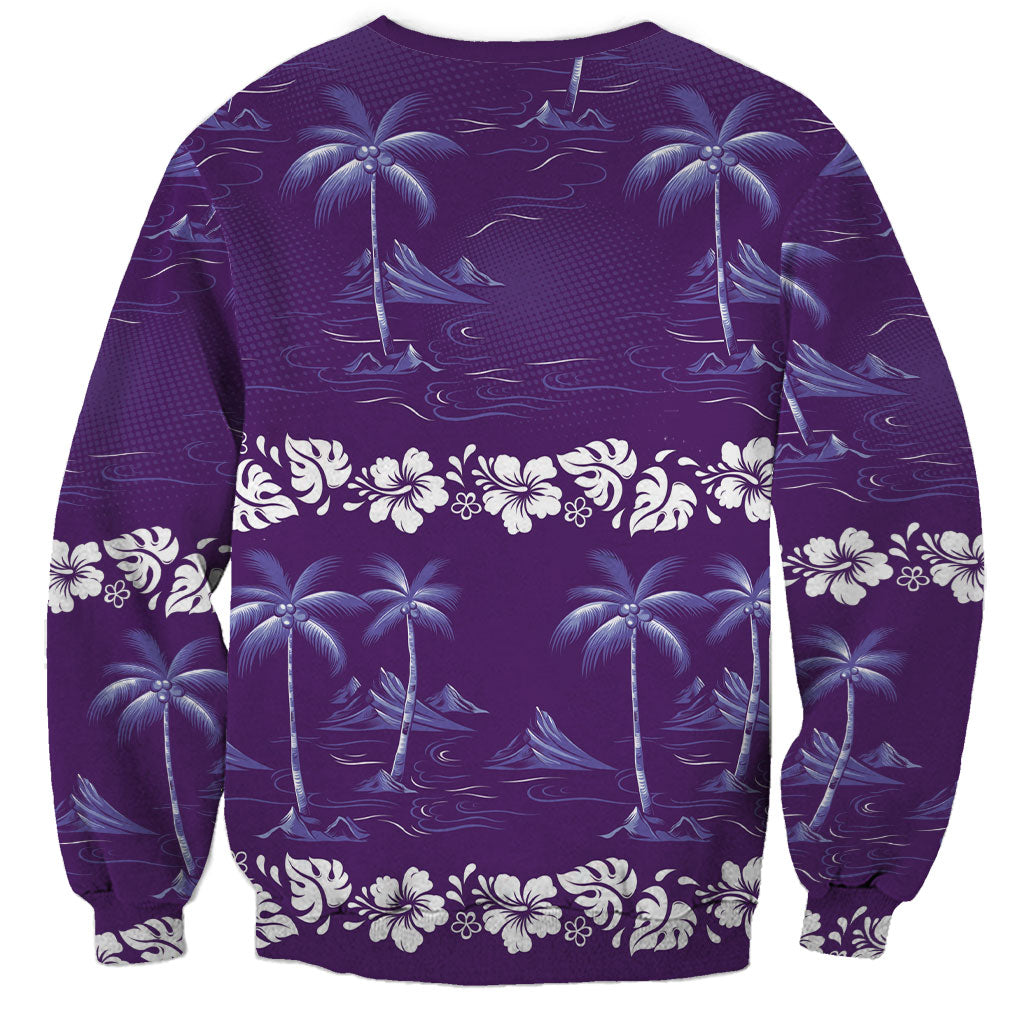 Purple Hawaii Palm Tree Hibiscus Sweatshirt Fantasy Summer Vibe
