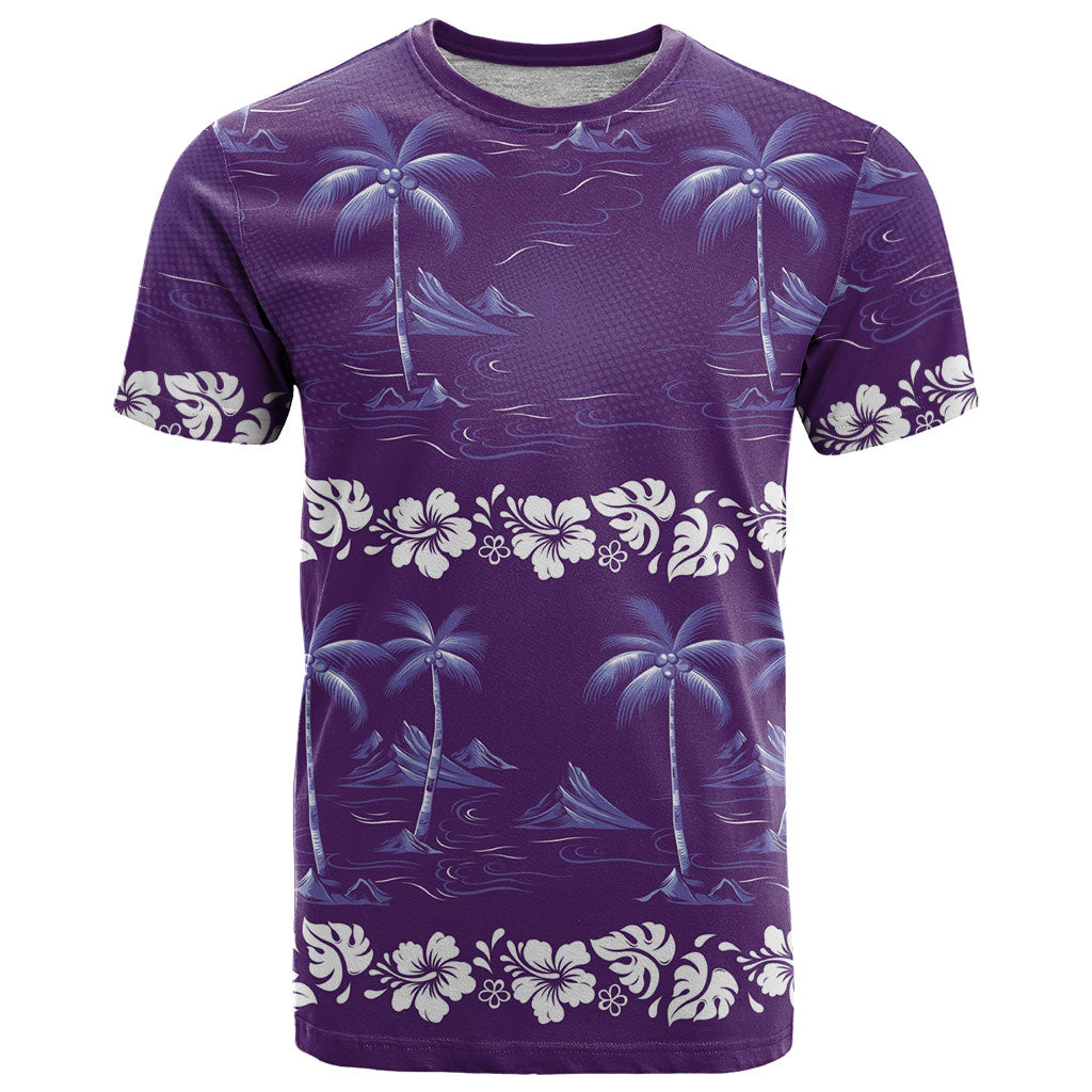 Purple Hawaii Palm Tree Hibiscus T Shirt Fantasy Summer Vibe