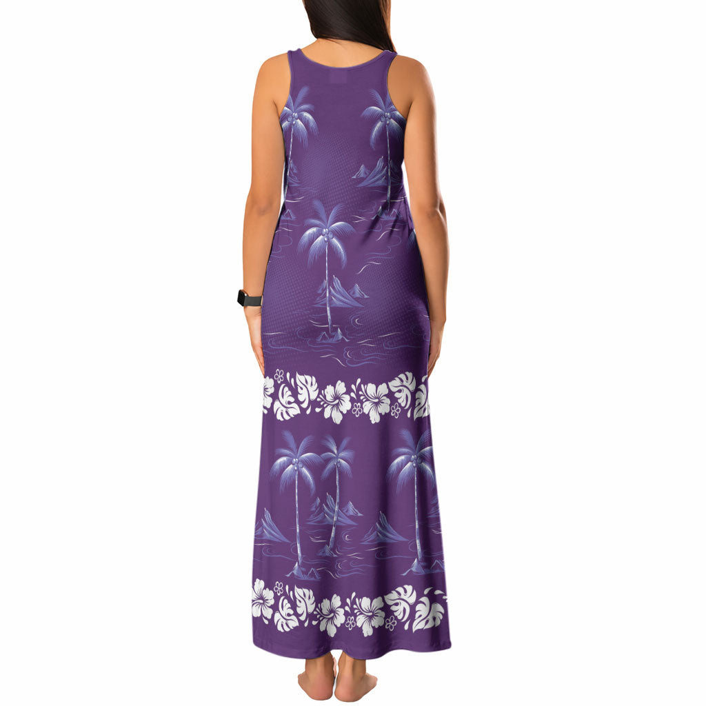 Purple Hawaii Palm Tree Hibiscus Tank Maxi Dress Fantasy Summer Vibe