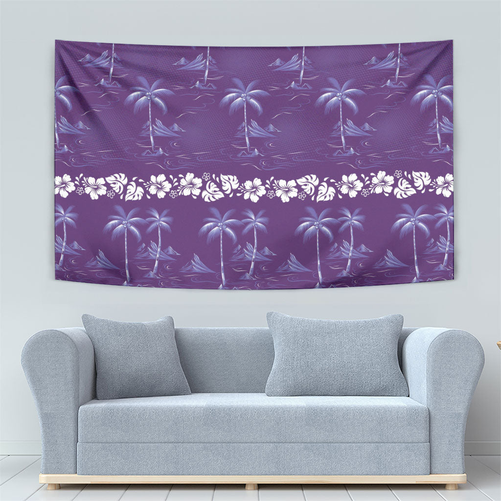 Purple Hawaii Palm Tree Hibiscus Tapestry Fantasy Summer Vibe