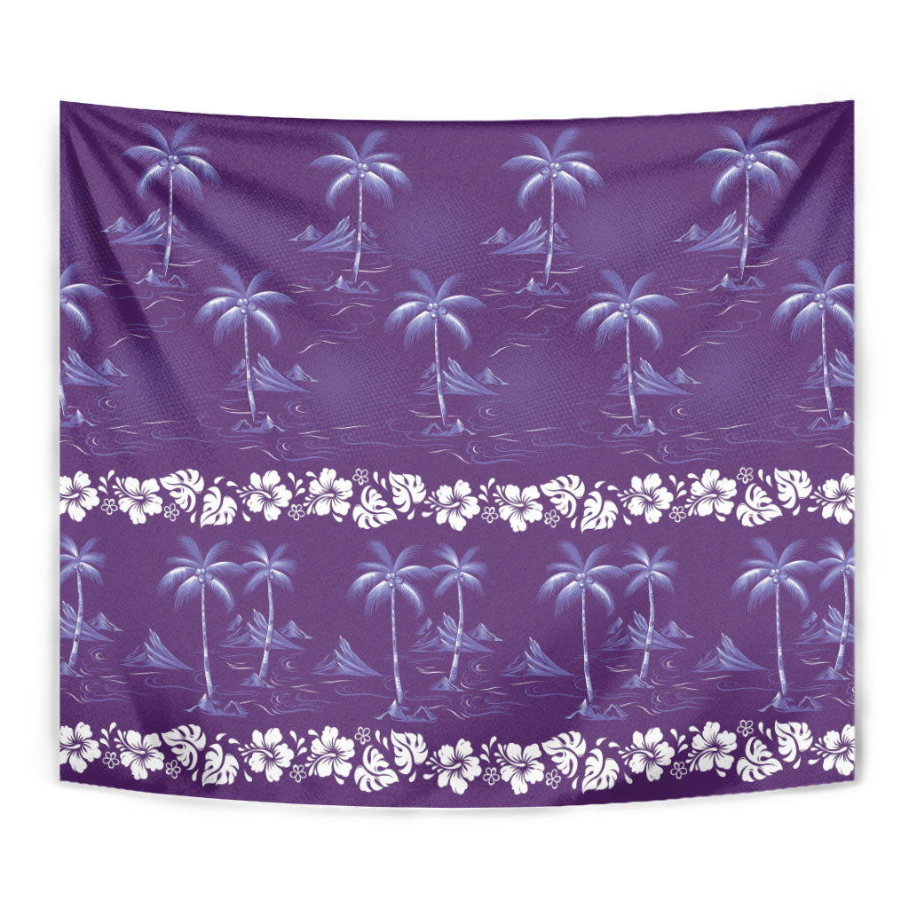 Purple Hawaii Palm Tree Hibiscus Tapestry Fantasy Summer Vibe