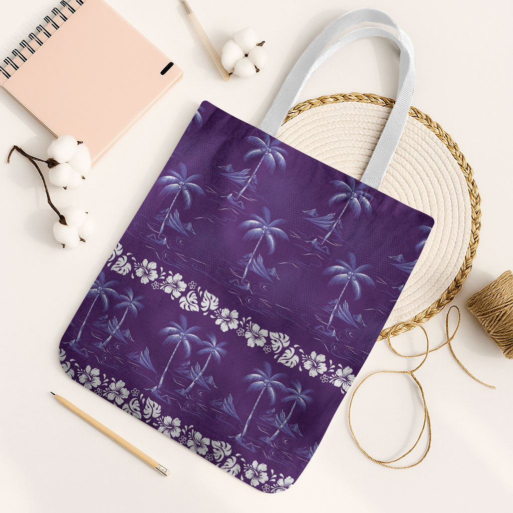 Purple Hawaii Palm Tree Hibiscus Tote Bag Fantasy Summer Vibe