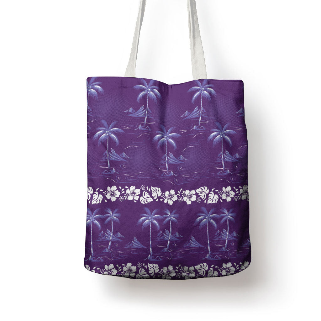 Purple Hawaii Palm Tree Hibiscus Tote Bag Fantasy Summer Vibe
