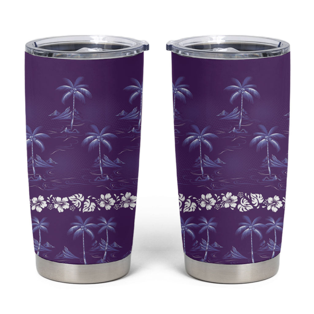 Purple Hawaii Palm Tree Hibiscus Tumbler Cup Fantasy Summer Vibe