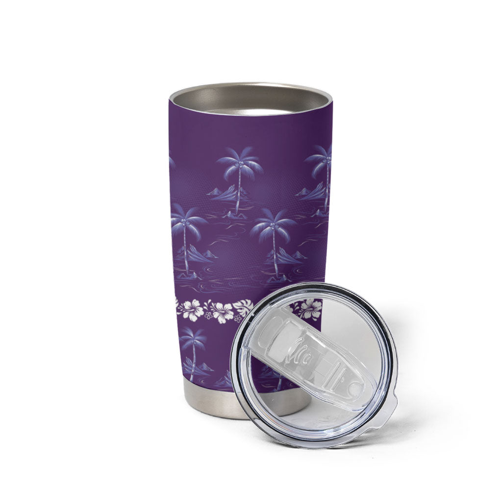 Purple Hawaii Palm Tree Hibiscus Tumbler Cup Fantasy Summer Vibe