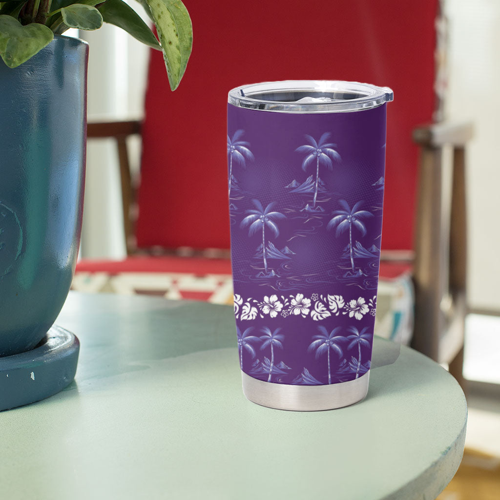 Purple Hawaii Palm Tree Hibiscus Tumbler Cup Fantasy Summer Vibe