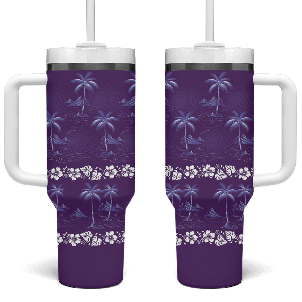 Purple Hawaii Palm Tree Hibiscus Tumbler With Handle Fantasy Summer Vibe