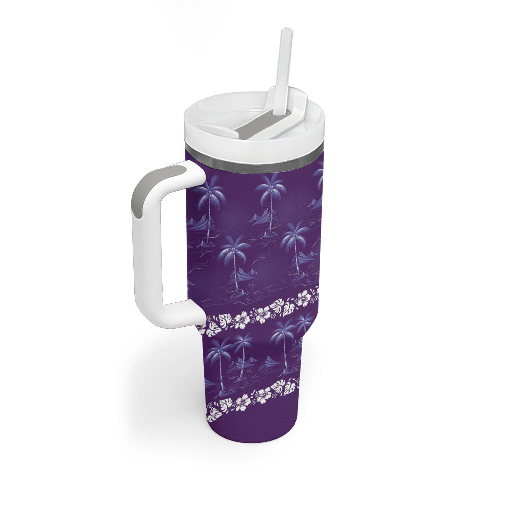 Purple Hawaii Palm Tree Hibiscus Tumbler With Handle Fantasy Summer Vibe