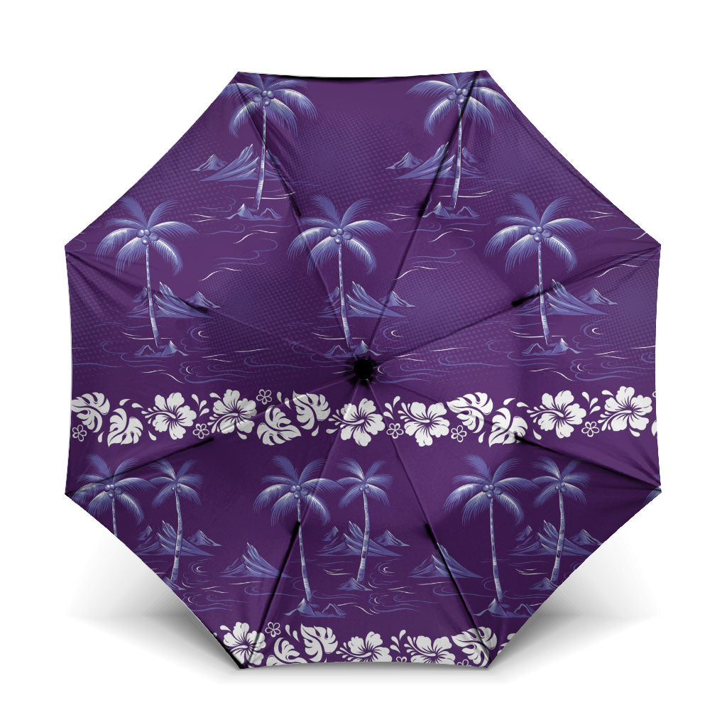 Purple Hawaii Palm Tree Hibiscus Umbrella Fantasy Summer Vibe