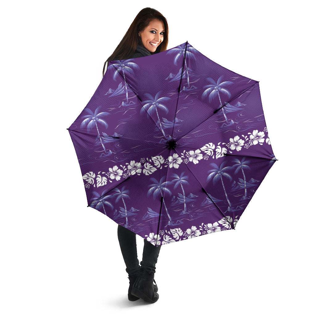 Purple Hawaii Palm Tree Hibiscus Umbrella Fantasy Summer Vibe
