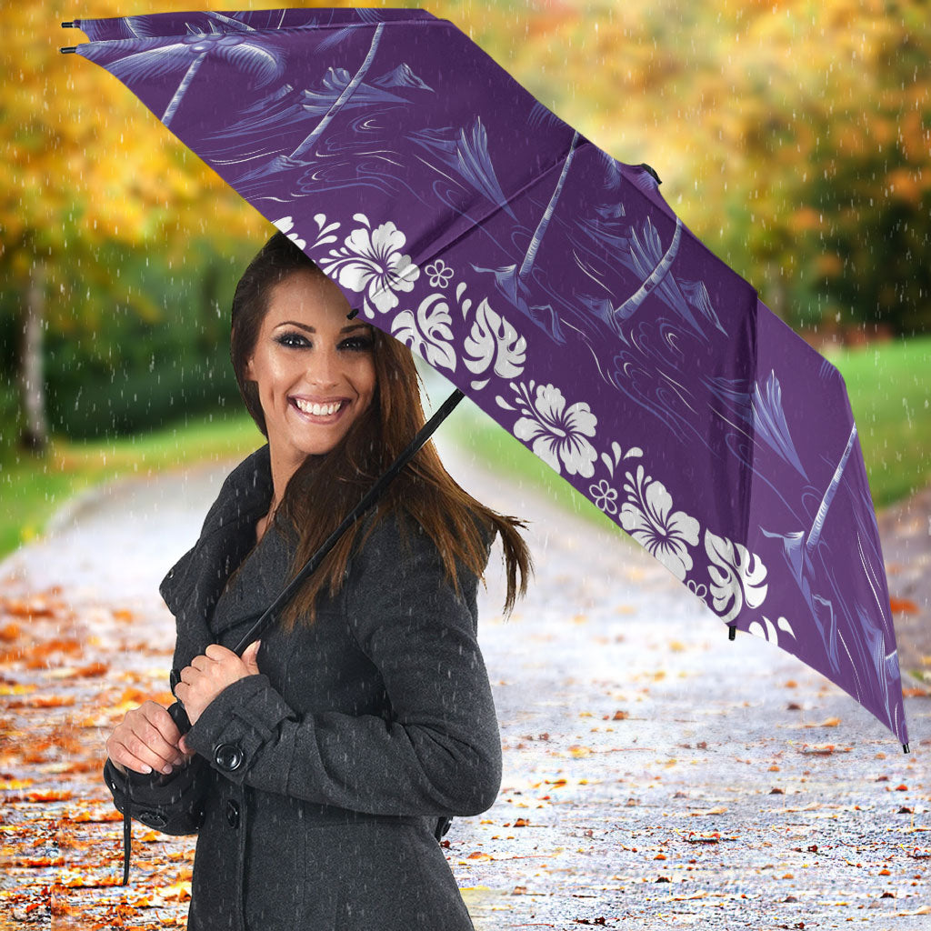 Purple Hawaii Palm Tree Hibiscus Umbrella Fantasy Summer Vibe