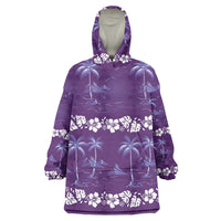 Purple Hawaii Palm Tree Hibiscus Wearable Blanket Hoodie Fantasy Summer Vibe