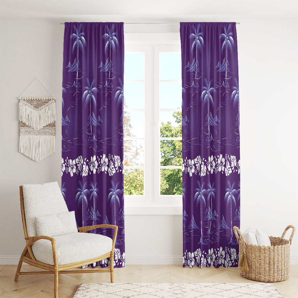 Purple Hawaii Palm Tree Hibiscus Window Curtain Fantasy Summer Vibe
