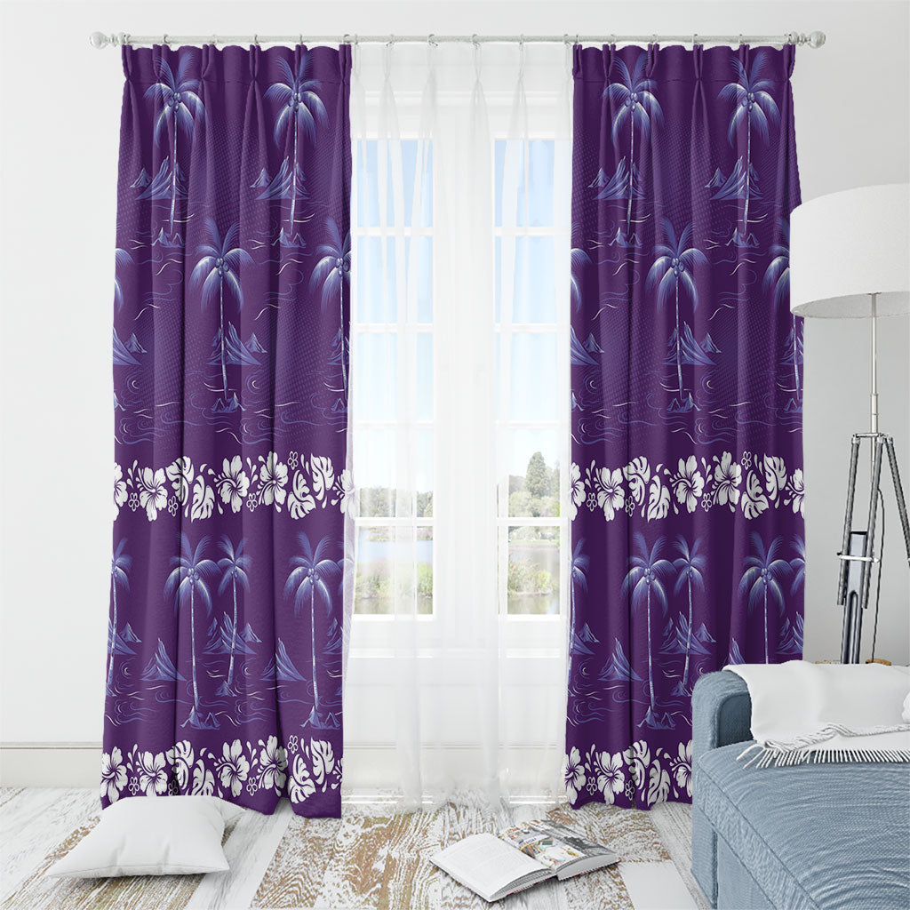 Purple Hawaii Palm Tree Hibiscus Window Curtain Fantasy Summer Vibe