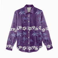 Purple Hawaii Palm Tree Hibiscus Women Casual Shirt Fantasy Summer Vibe
