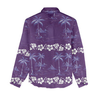 Purple Hawaii Palm Tree Hibiscus Women Casual Shirt Fantasy Summer Vibe