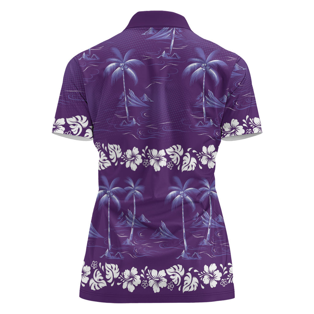 Purple Hawaii Palm Tree Hibiscus Women Polo Shirt Fantasy Summer Vibe