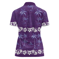 Purple Hawaii Palm Tree Hibiscus Women Polo Shirt Fantasy Summer Vibe