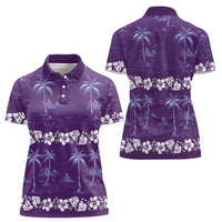 Purple Hawaii Palm Tree Hibiscus Women Polo Shirt Fantasy Summer Vibe