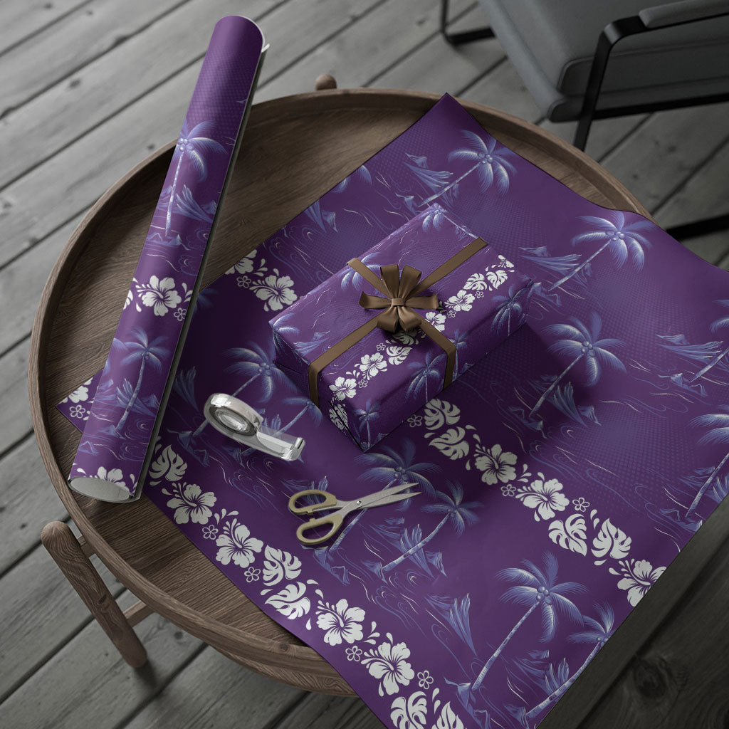Purple Hawaii Palm Tree Hibiscus Wrapping Paper Fantasy Summer Vibe